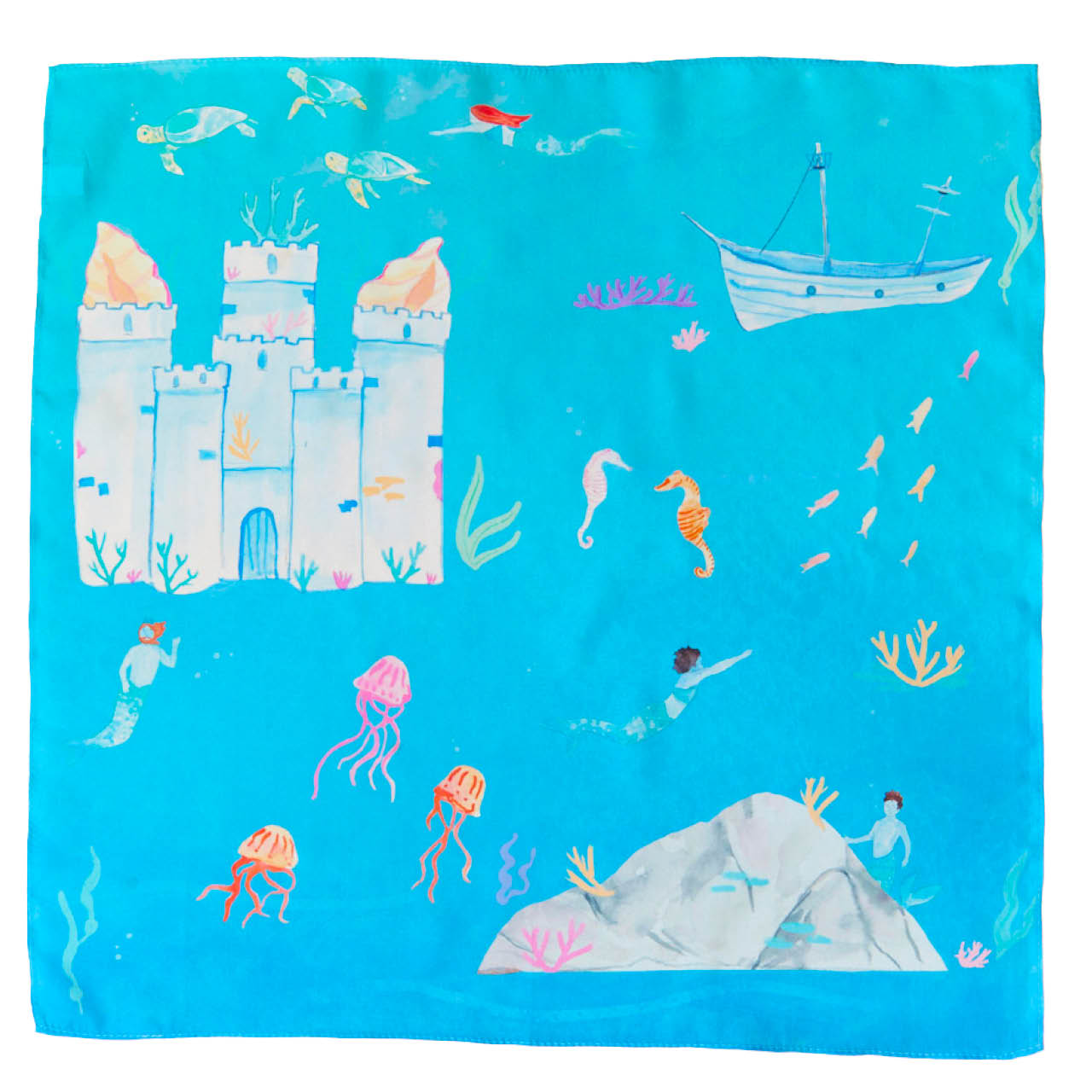 Spieltuch Seide Unterwasserwelt 53 x 53 cm