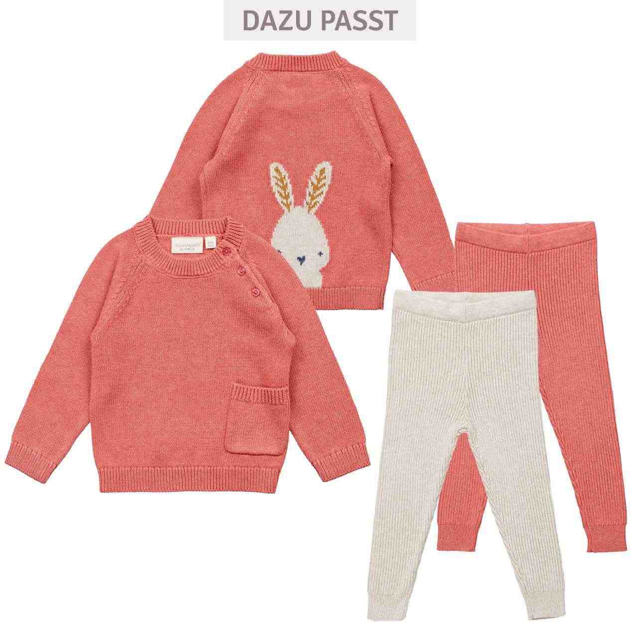 Baby Strickpullover korall-rosa Häschen