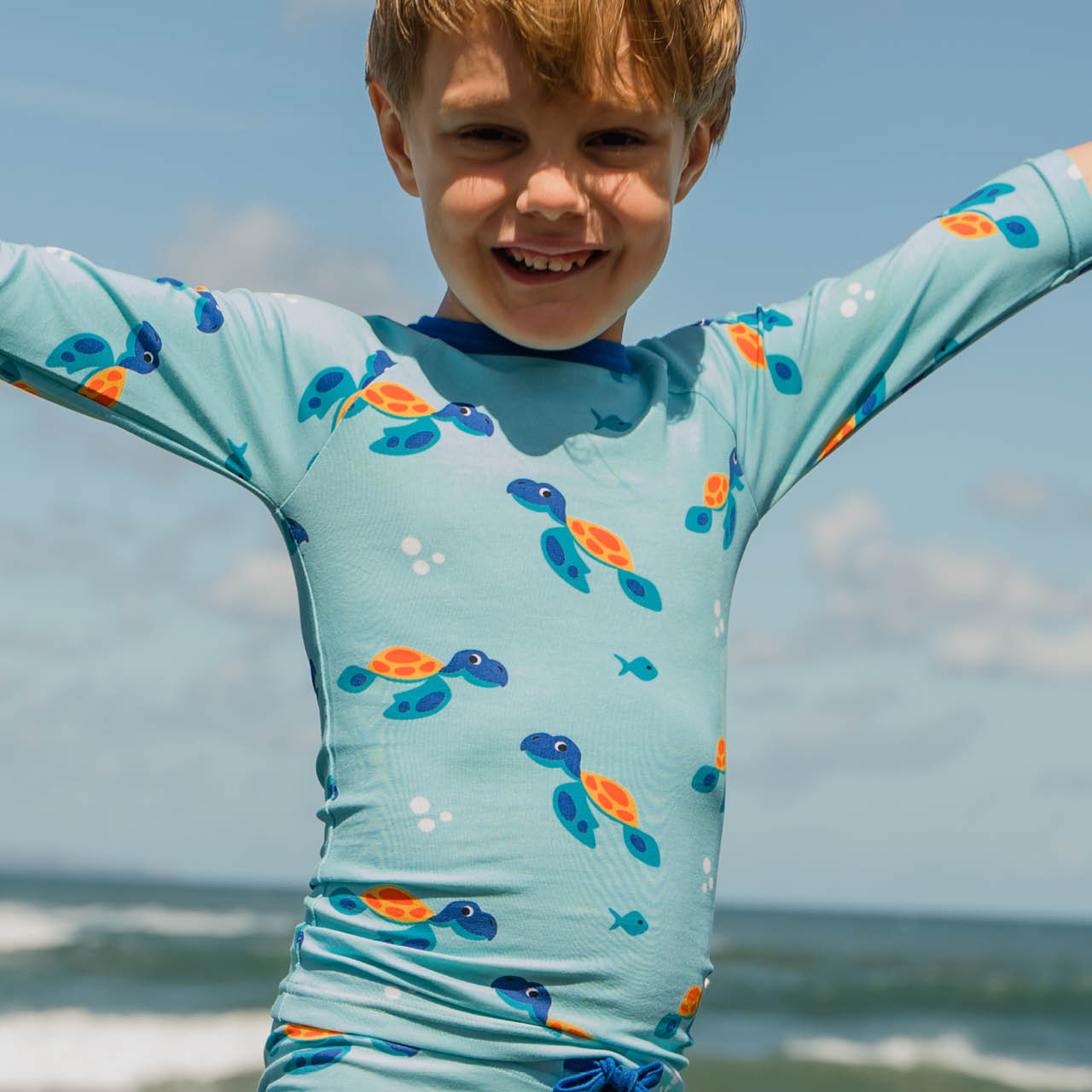 Badeshirt langarm Schildkröte hellblau