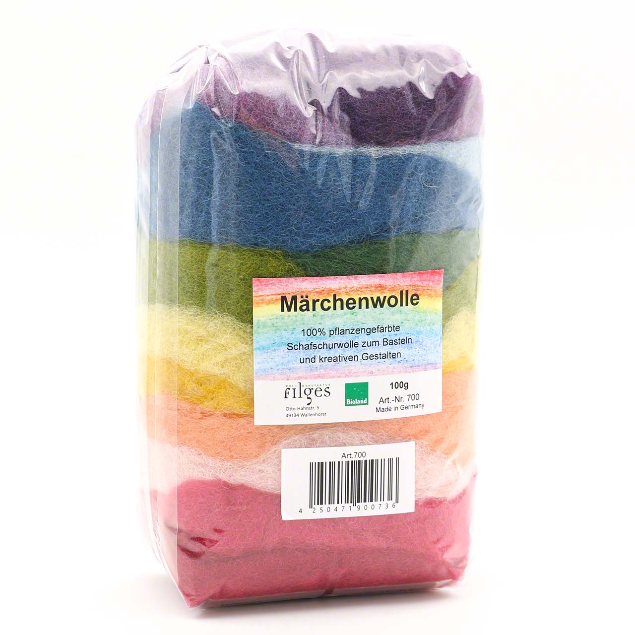 Märchenwolle zum Trockenfilzen, 12 Farben sortiert 100 g