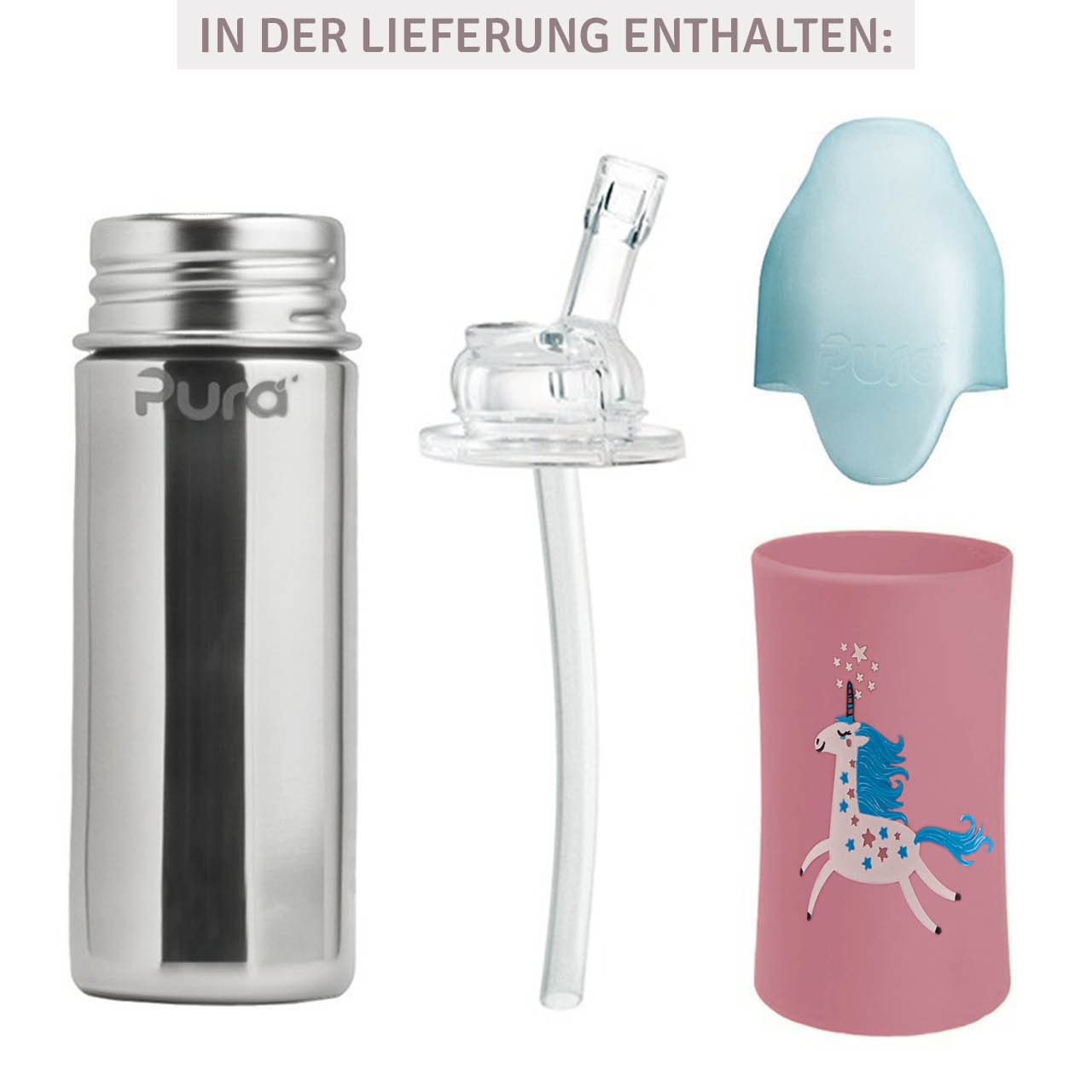 Thermo Trinkhalm Flasche ab 12 M - open end Einhorn