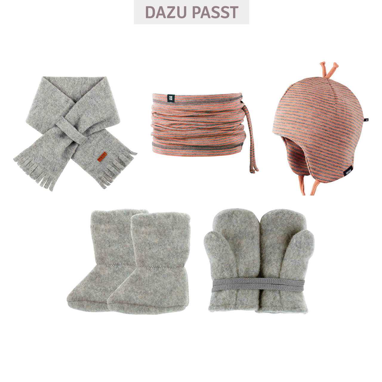 Wolle Seide 3in1 Schlauchschal Beanie apricot-grau