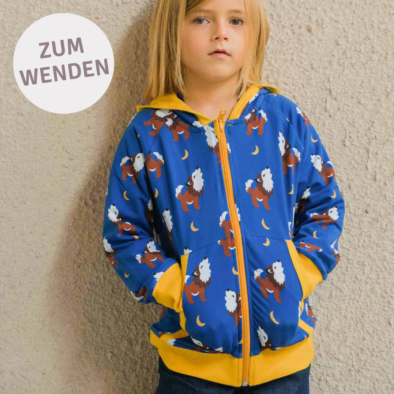 Kapuzenjacke zum Wenden Wolf blau