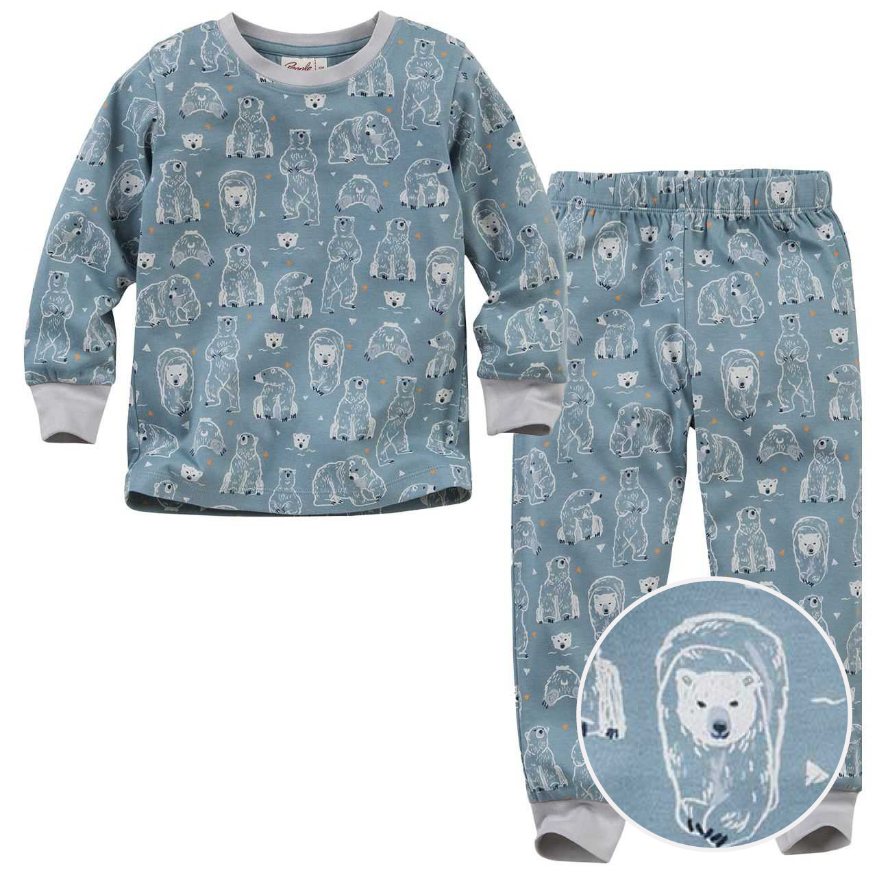 Langarm Schlafanzug Interlock Eisbär blau