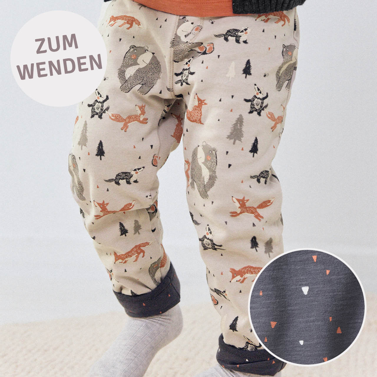 Warme Wendehose Waldtiere beige