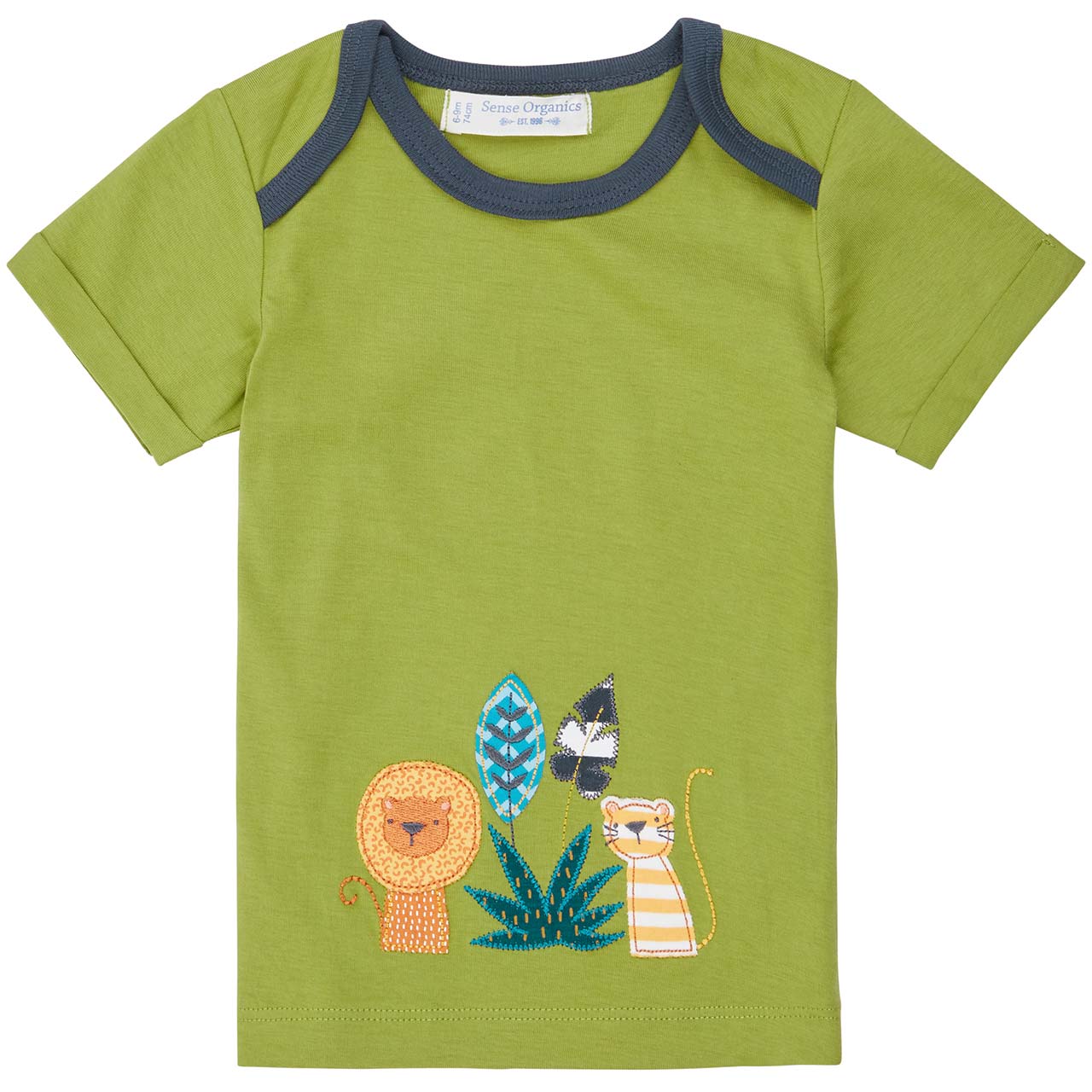 Babyshirt kurzarm grün Löwen-Aufnäher