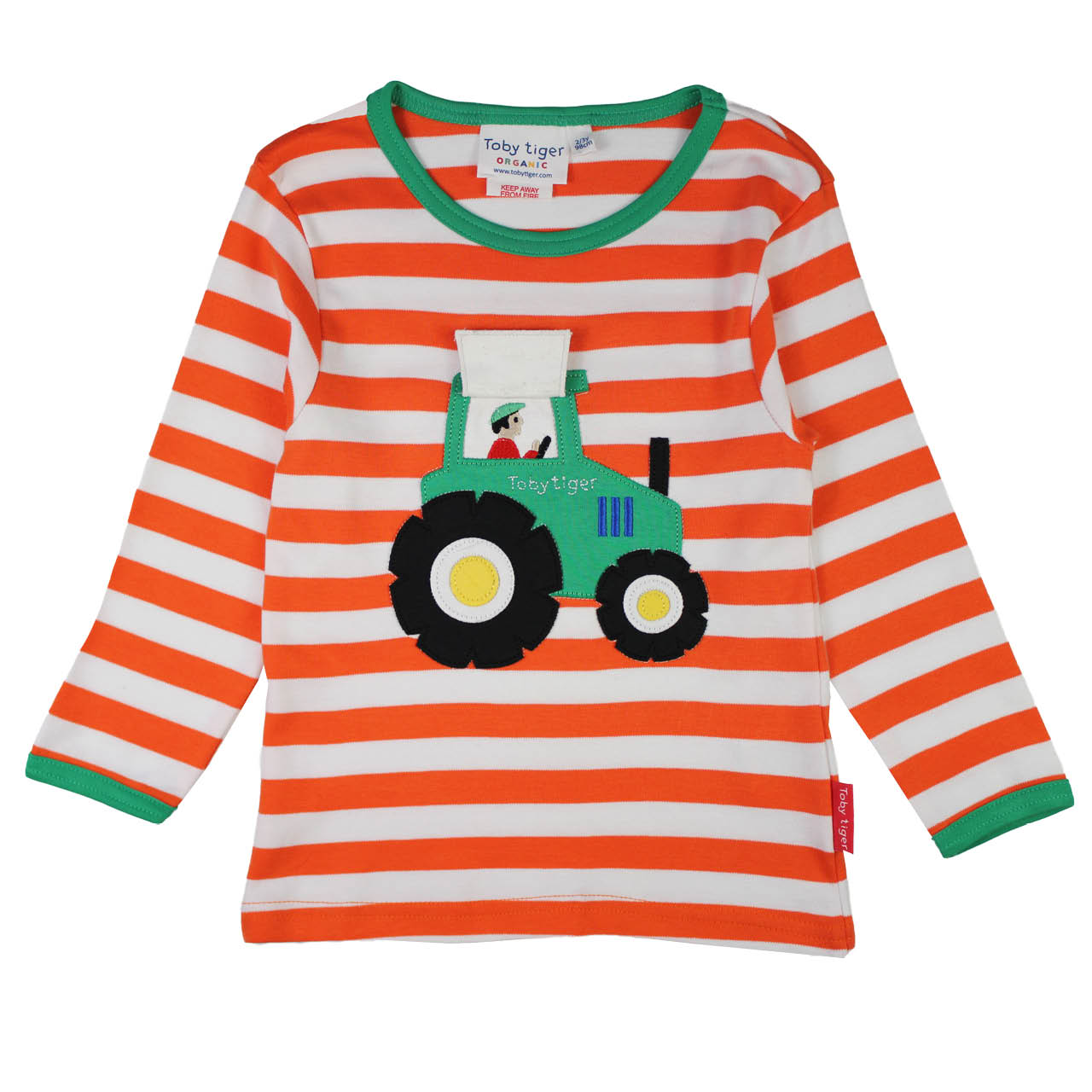 Gestreiftes Langarmshirt Traktor-Applikation orange