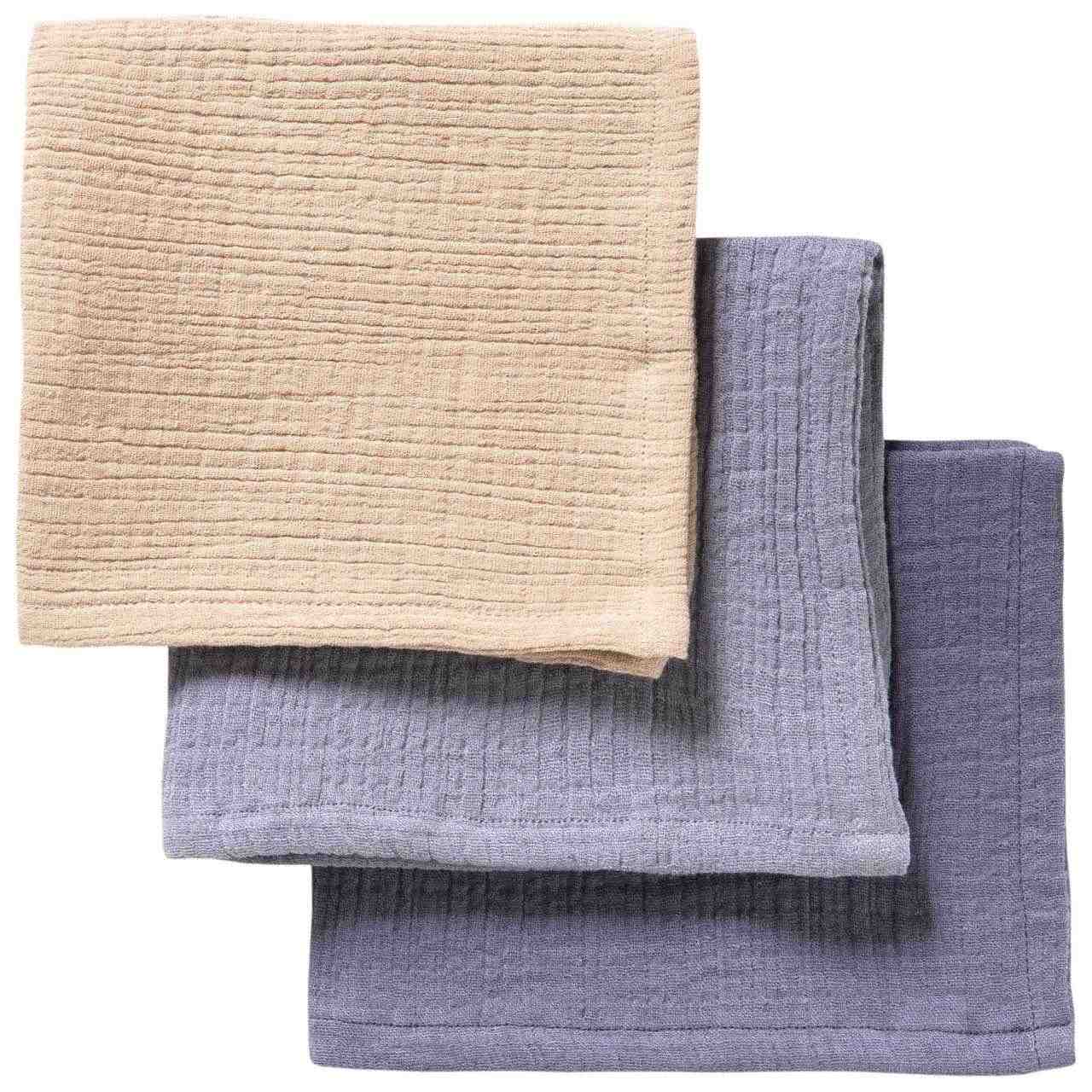 Mullwaschlappen 3er Pack 25x25 rauchblau, taubenblau, sand