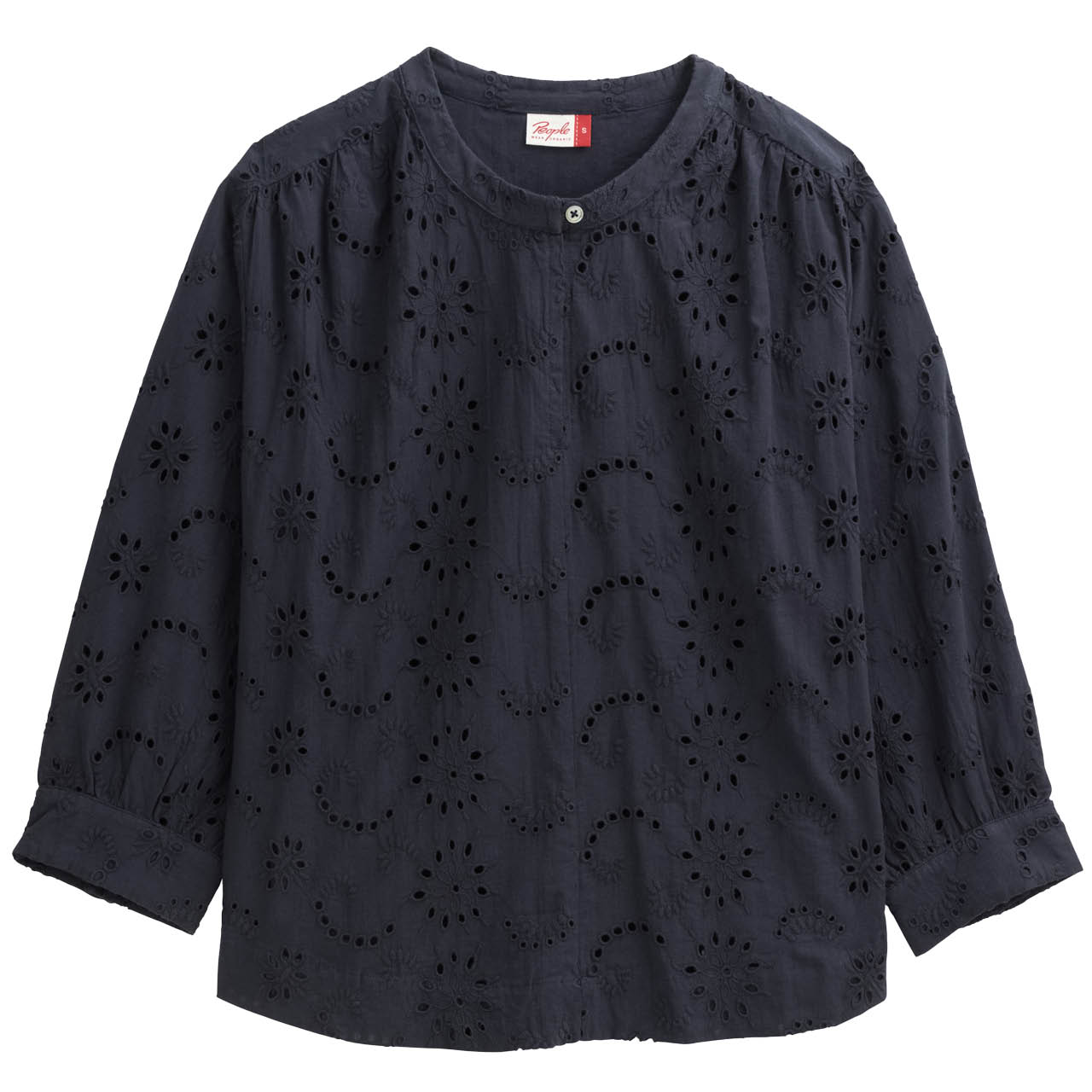 Edel bestickte Damen Bluse dunkelblau