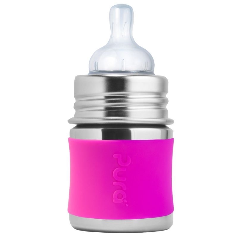 Pura kiki Babyflasche Edelstahl mit langsamen Sauger - pink