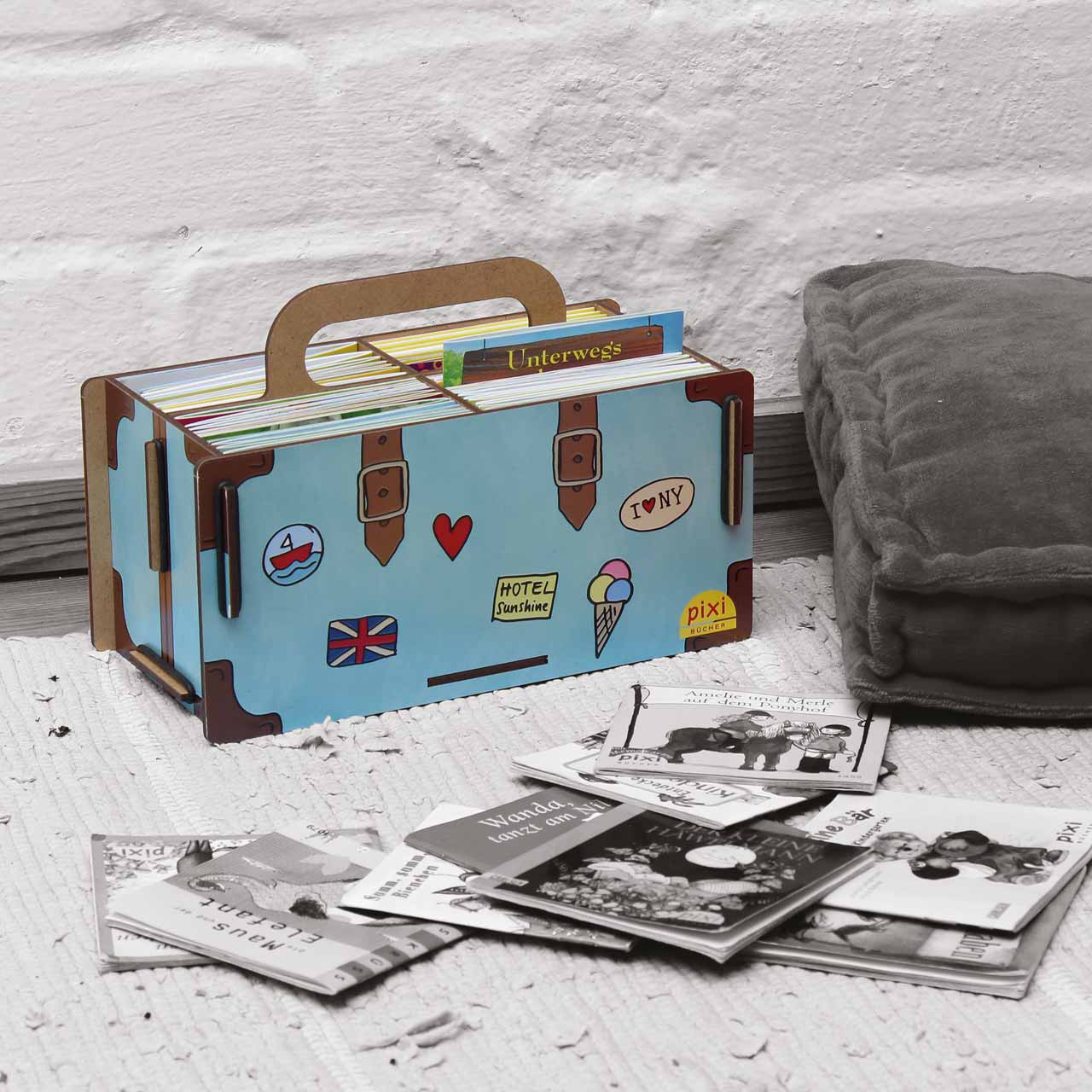Pixi-Koffer als Aufbewahrungsbox für Pixi-Bücher