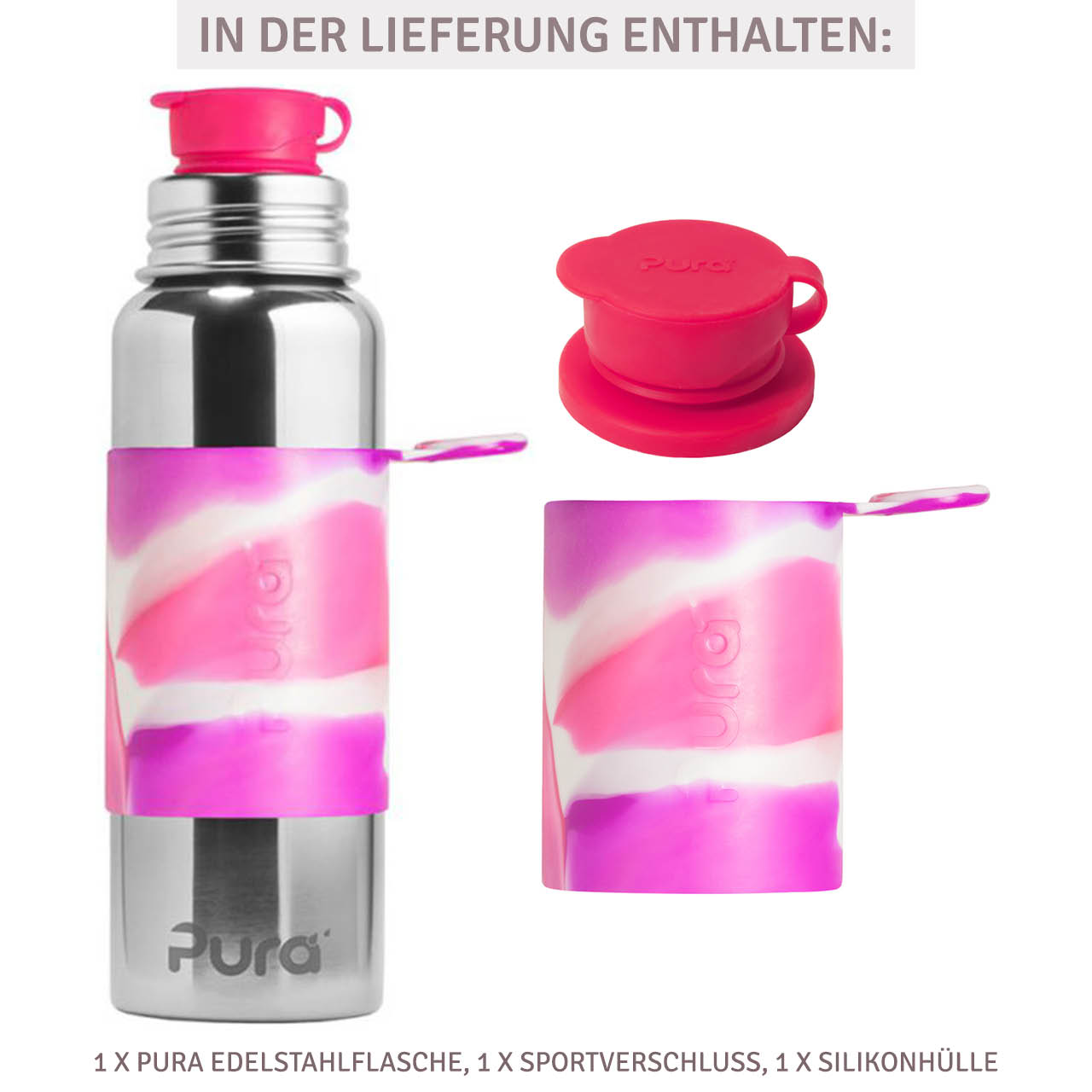 Grosse Pura Edelstahl Trinkflasche 800 ml pink swirl