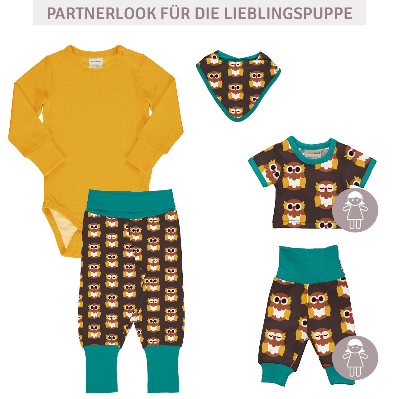 Puppenkleidung T-Shirt Eulen braun