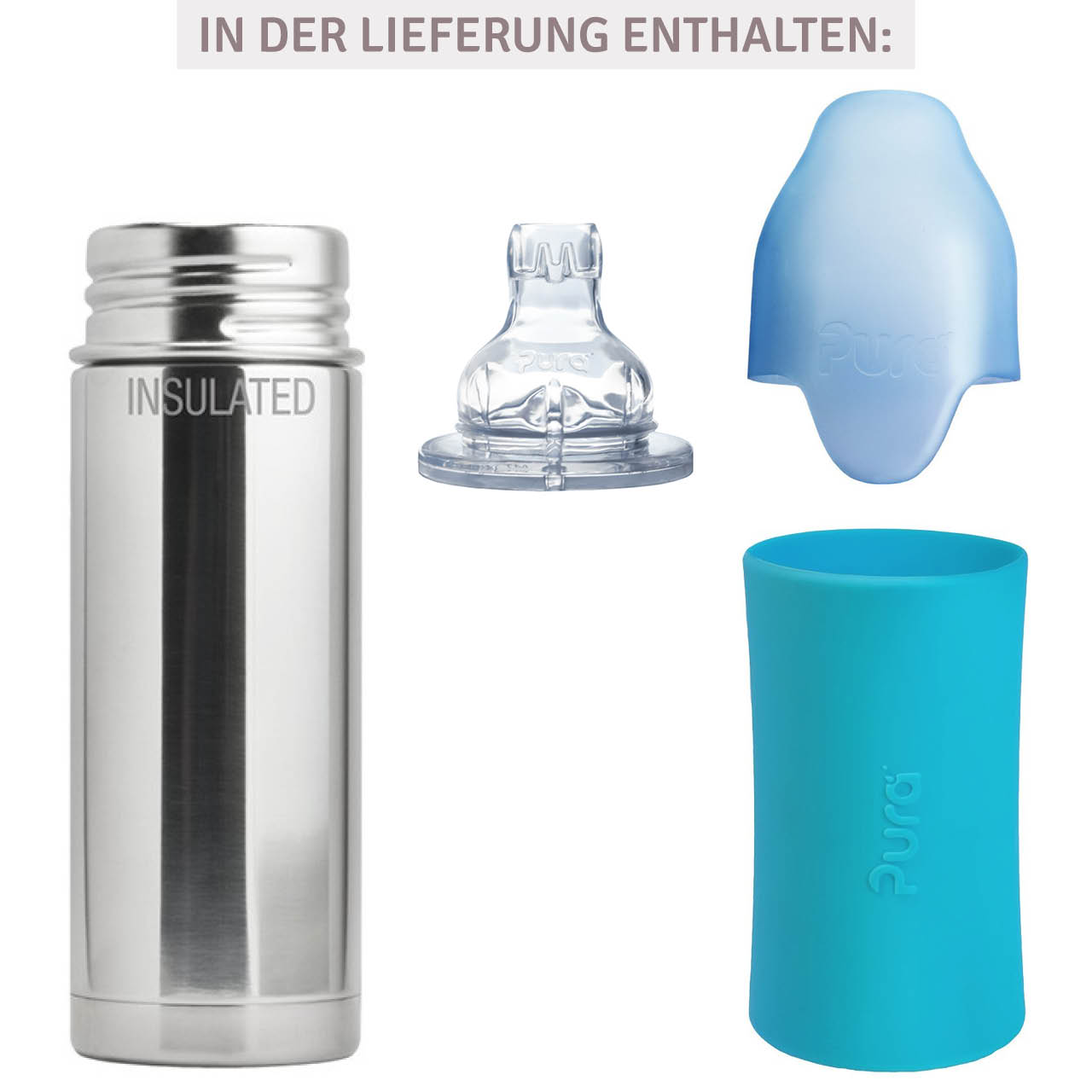 Thermo Kleinkindflasche ab 6 Monate Trinklernaufsatz blau