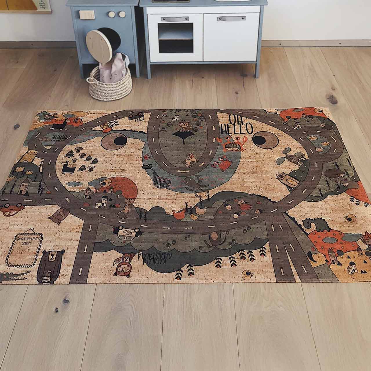 Kork Kinderteppich Crazy Roadtrip 120 x 190 cm