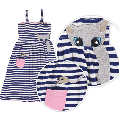 Produktfoto Kleid, blau-weiß-gestreift mit Katze & Maus drauf