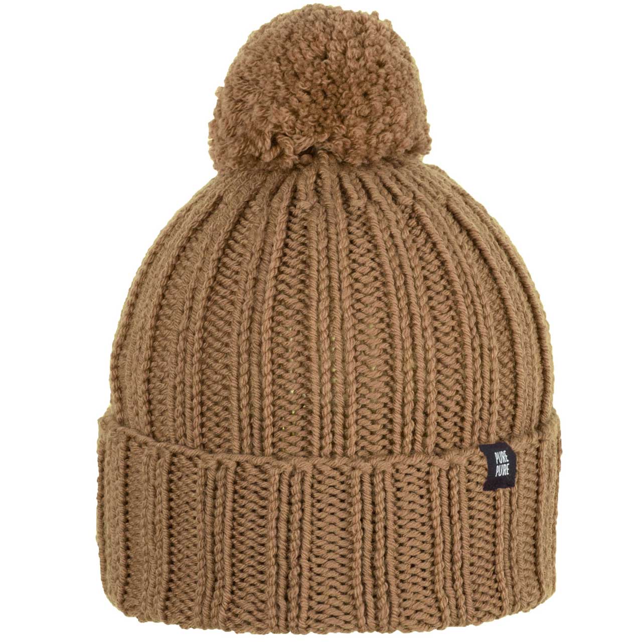 Umschlag Beanie Wolle dunkelbeige