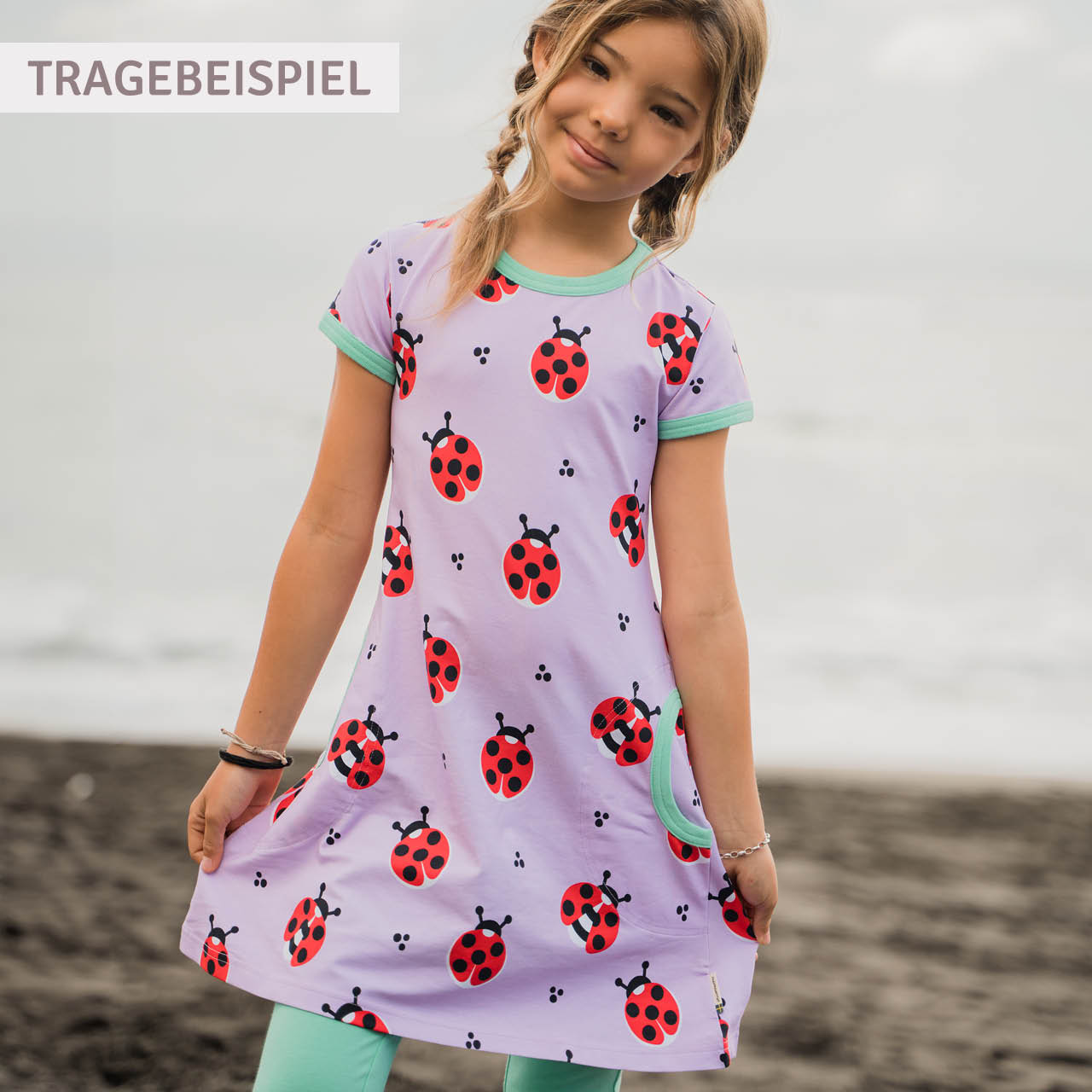 Kurzarm Kleid A-Linie Regenbogen türkis