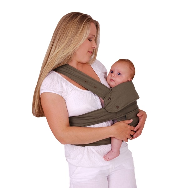 Baby Tragehilfe ab Geburt unkompliziert mit Klett olive