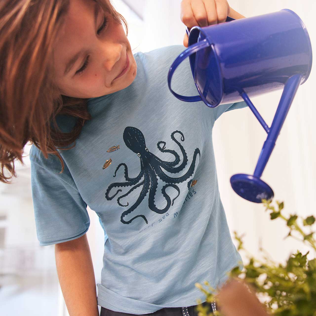 Locker lässiges T-shirt Oktopus rauchblau