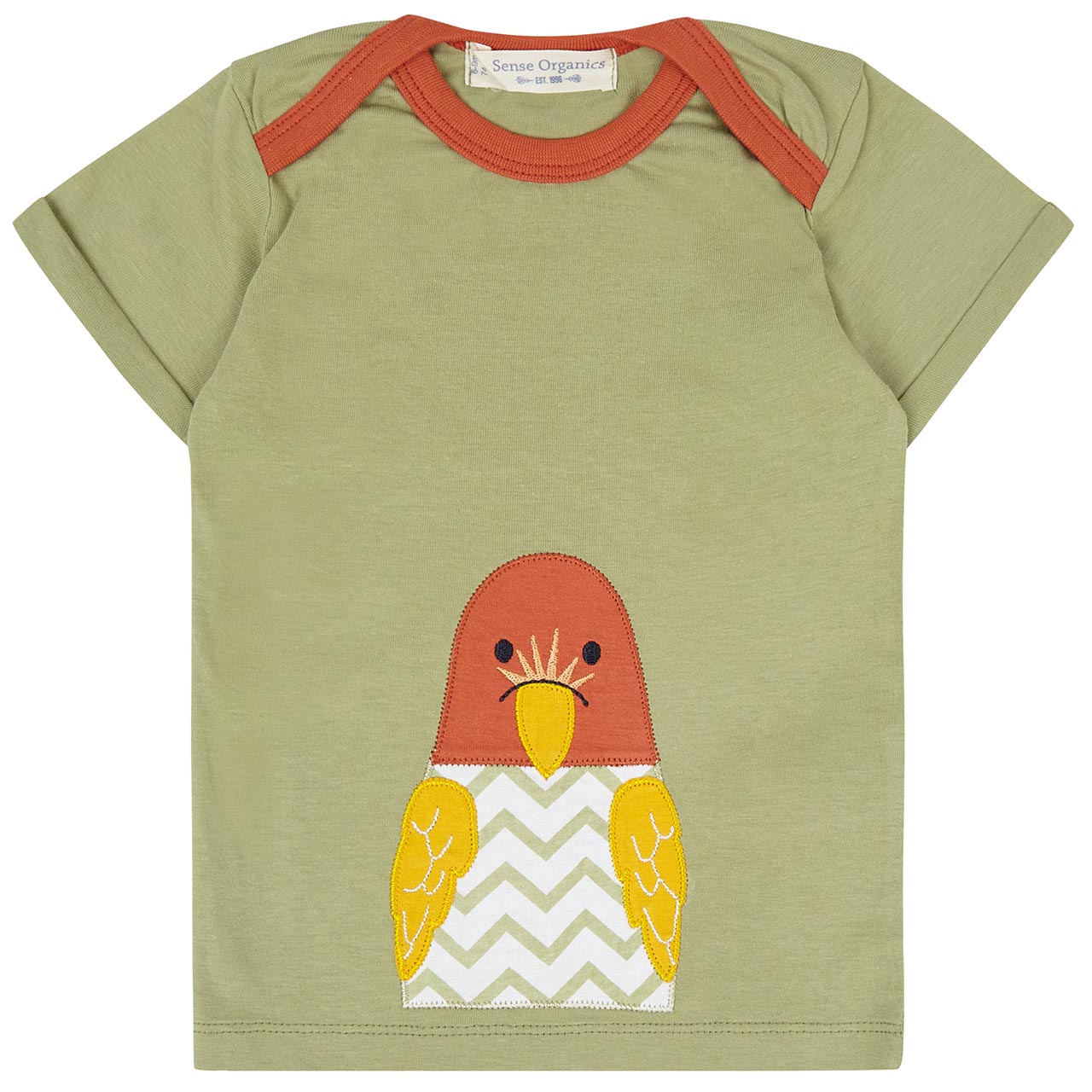 Babyshirt kurzarm oliv-grün Aufnäher