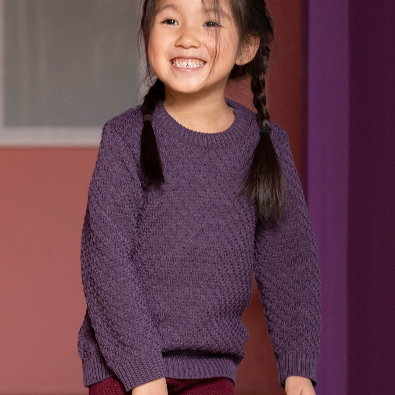 Pullover Zick-Zack Strickmuster aubergine