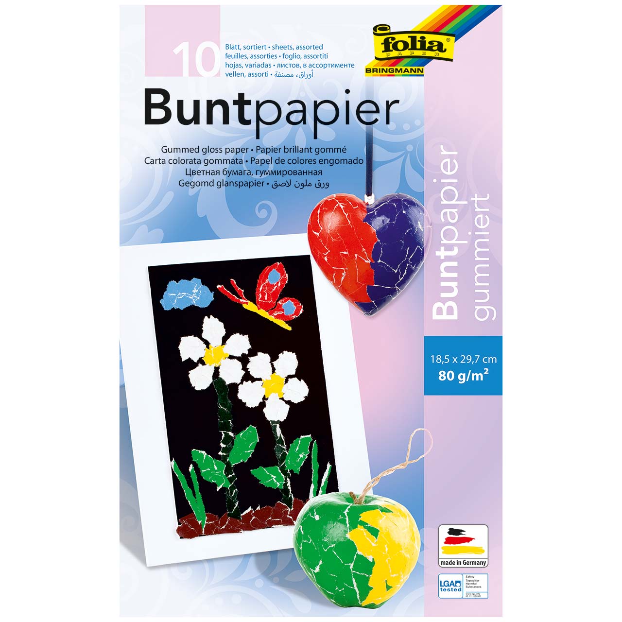 Buntpapier gummiert 10 farbig – 18,5 x 29,7 cm