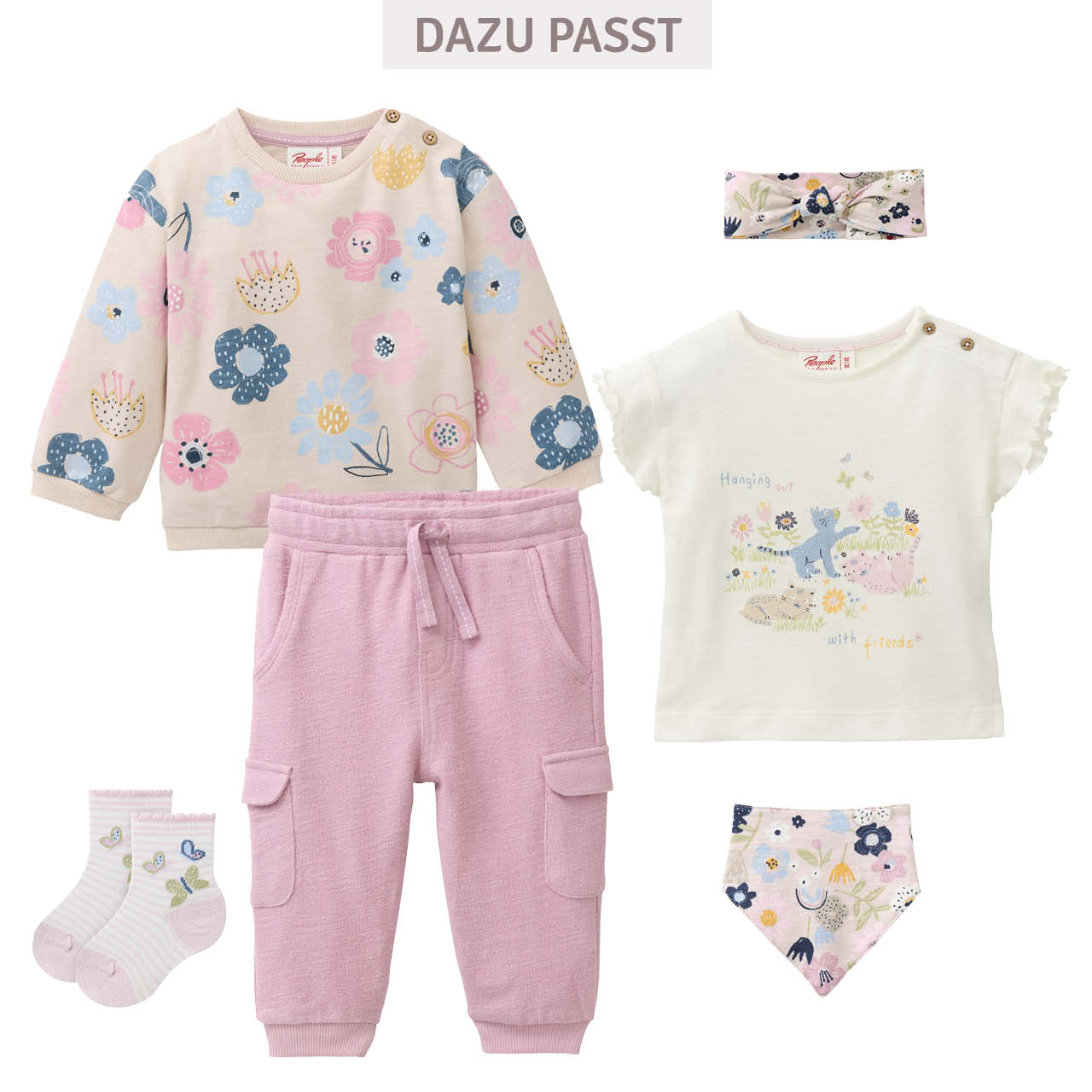 Weiches Baby Sweatshirt große Blumen beige