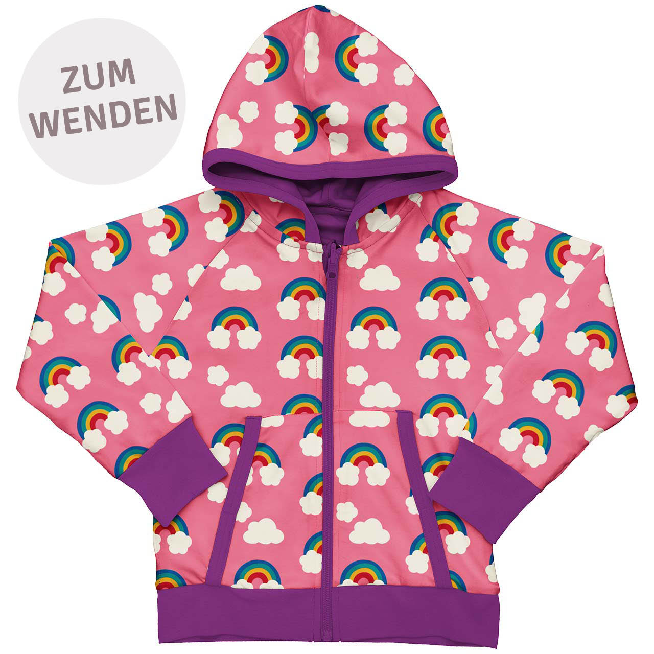 Wende-Kapuzenjacke Regenbogen rosa