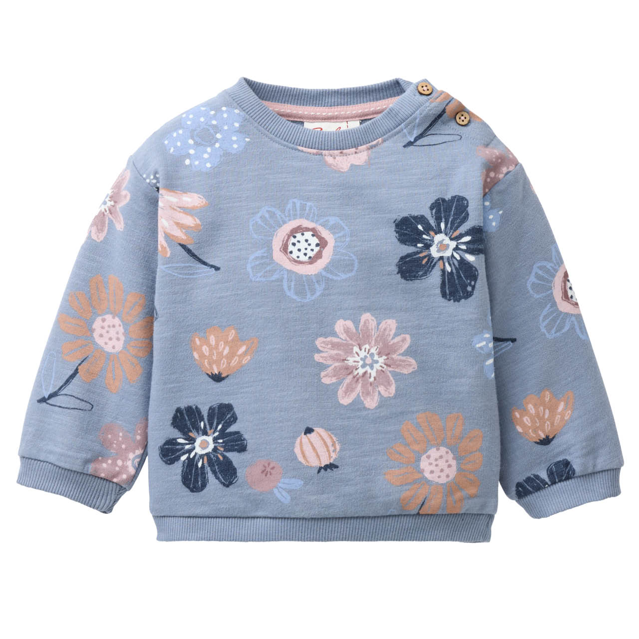 Weiches Baby Sweatshirt große Blumen rauchblau