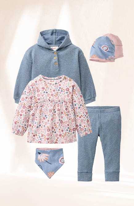 Wende-Beanie Blumen rauchblau