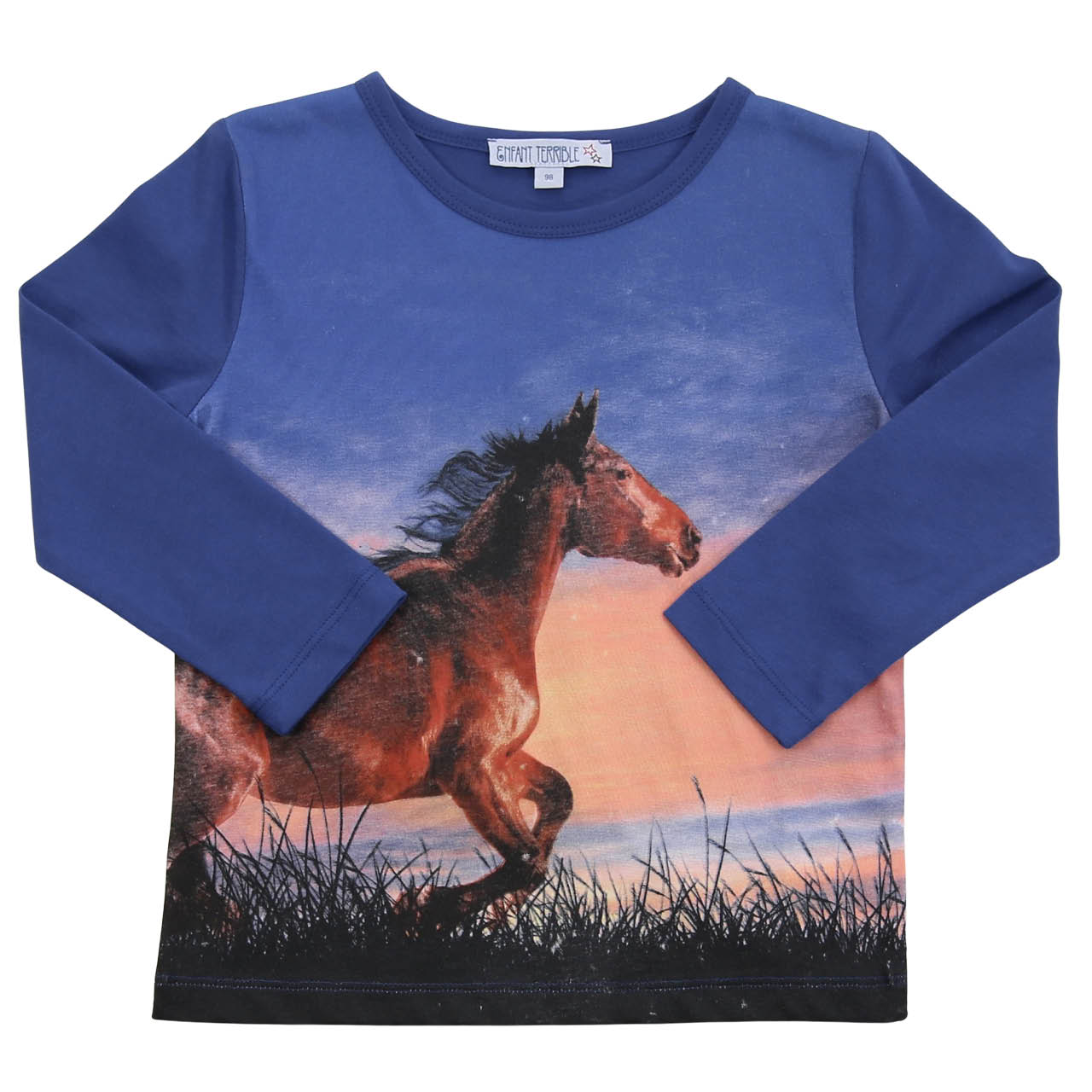 Langarmshirt großer Pferde-Druck blau