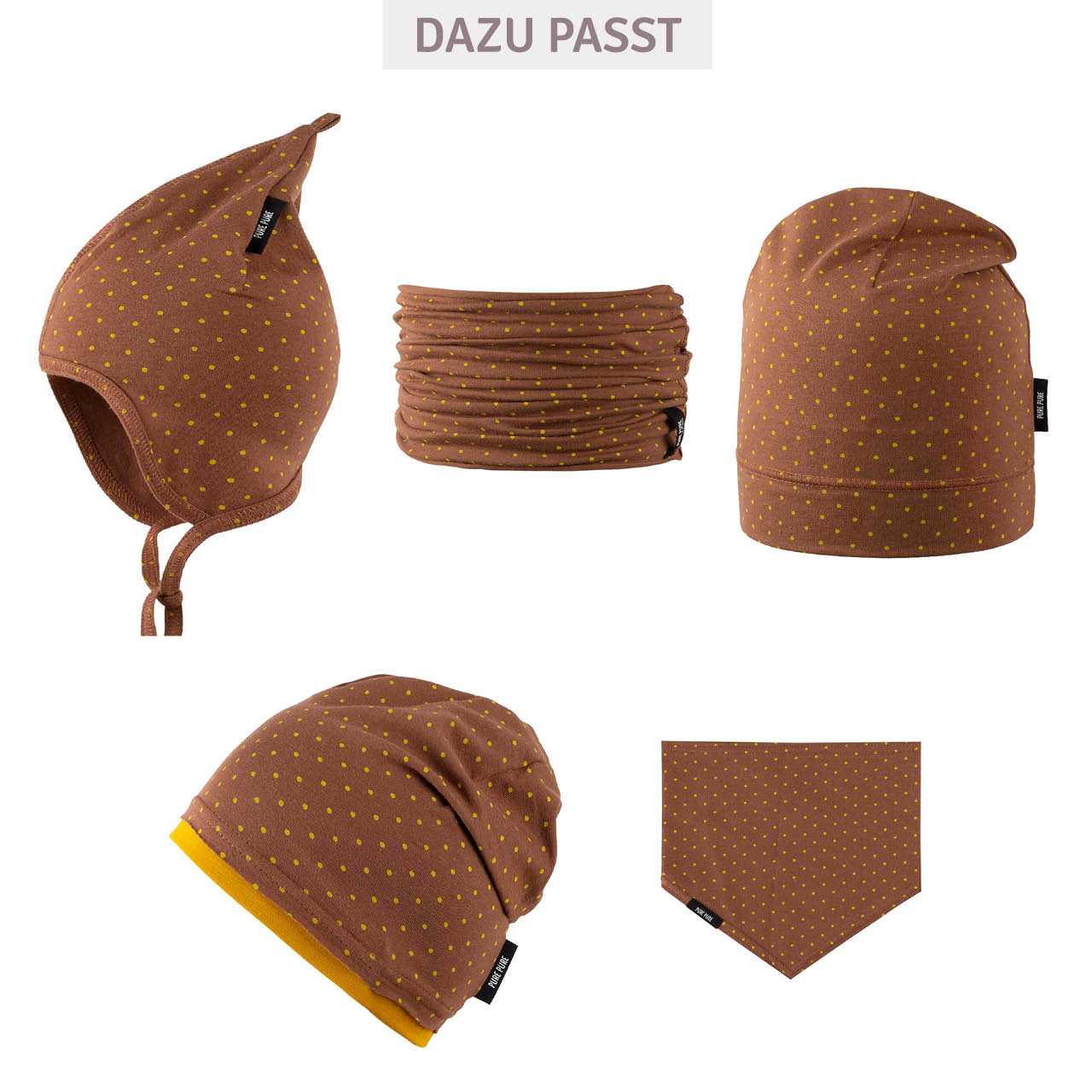 Leichte Beanie Punkte karamell-braun