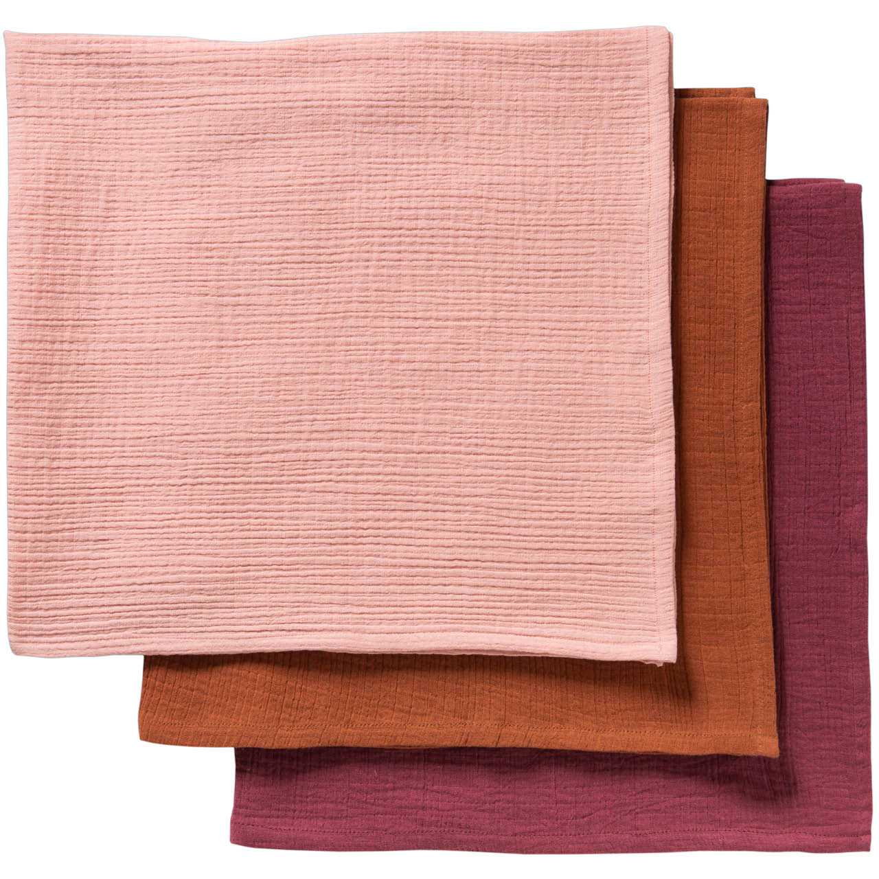 Mulltuch 3er Pack 65 x 65 cm bordeaux, zimt, rosa