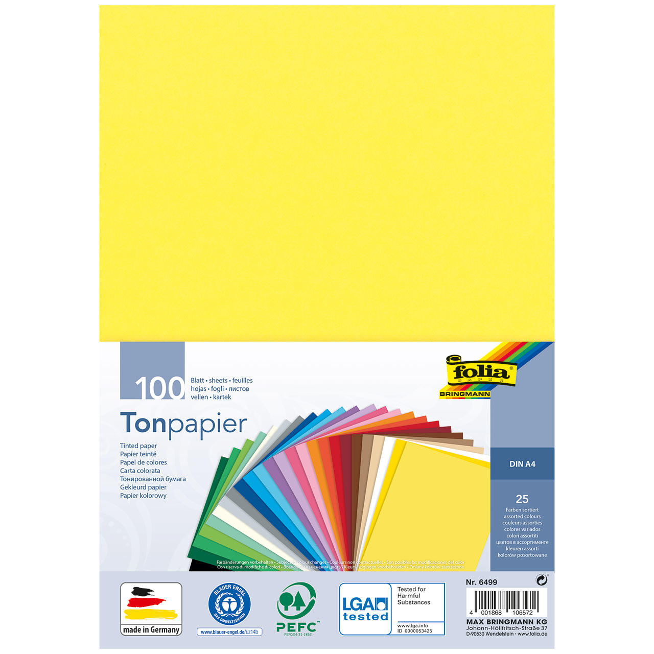 Tonpapier bunt DIN A4 100 Blatt recycelt