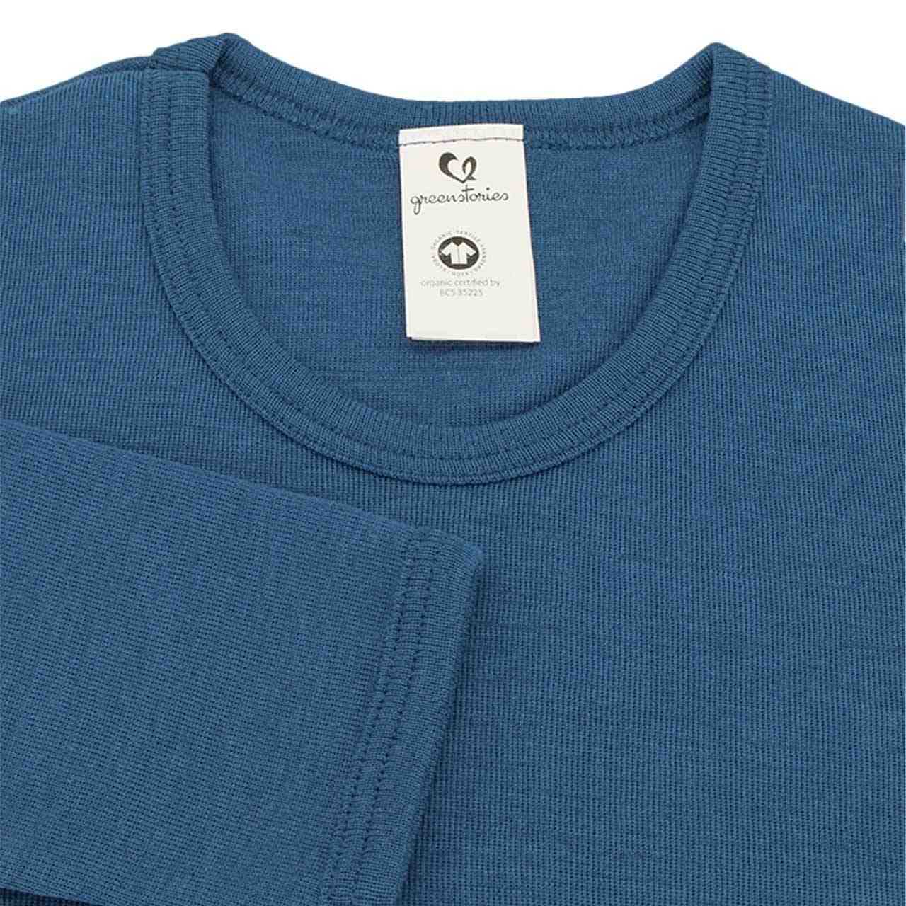 Wolle Seide Langarmshirt für Kinder blau