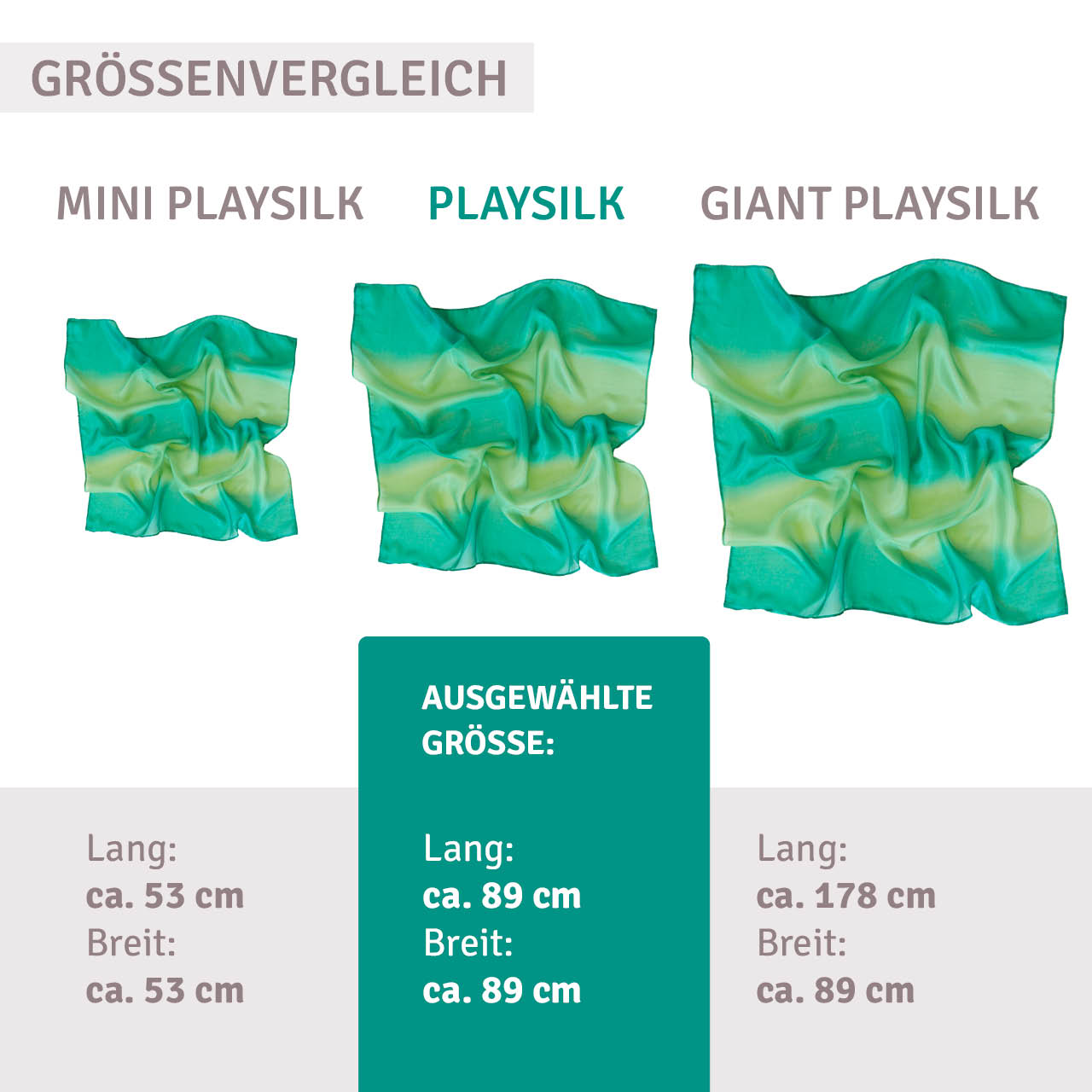 Spieltuch Seide Ozean-blau mittel 89 x 89 cm