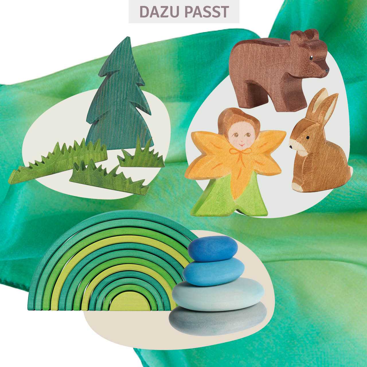 Spieltuch Seide Wald-grün mittel 89 x 89 cm