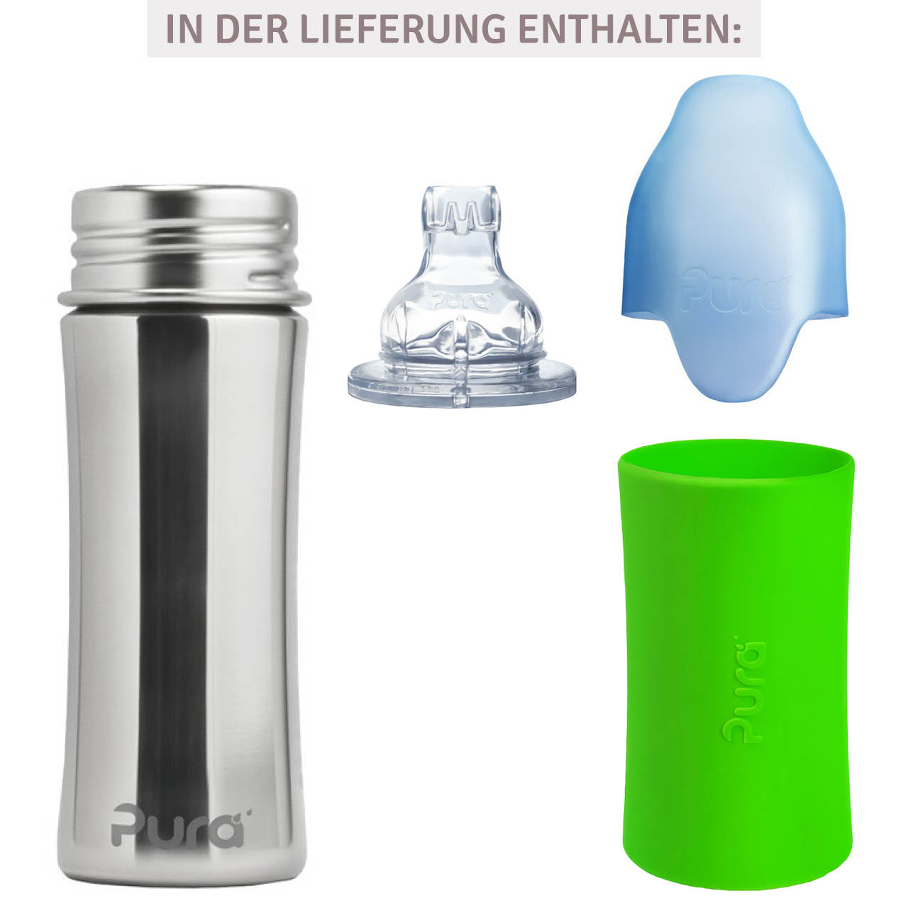 Pura kiki Edelstahl Trinklernflasche ab 6 M - grün