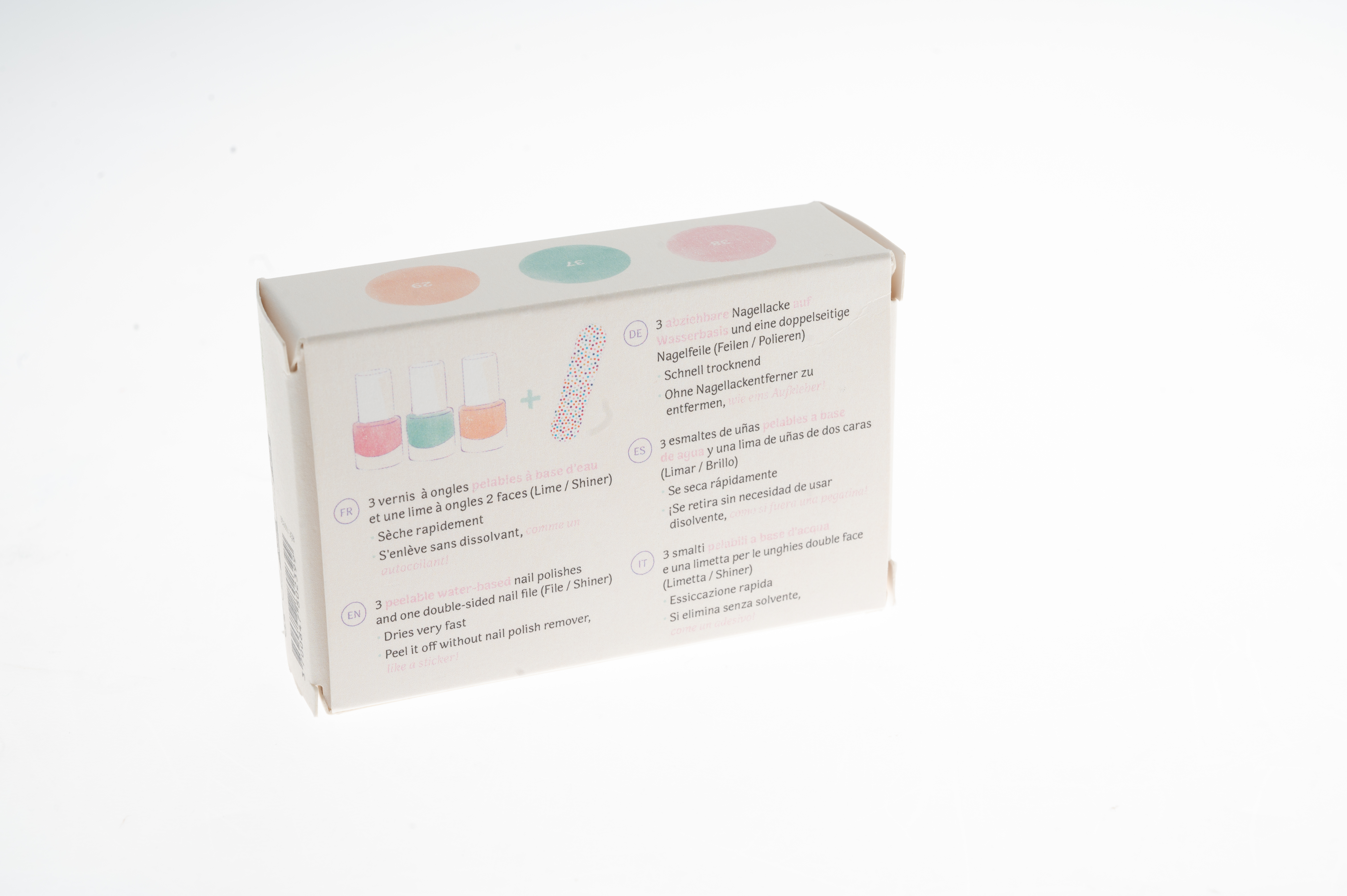 Kinder Nagellack 3-er Set – Bonbon-Rosa, See-Grün, Pfirsich