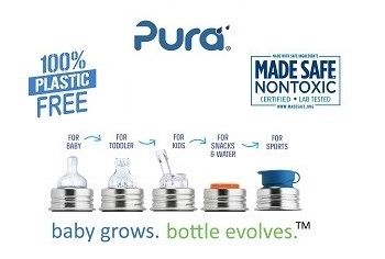 5 verschiedenen Aufsätze der Pura Kiki Edelstahlflasche für verschiedene Zwecke und Altersstrufen
