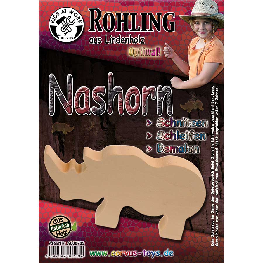 Schnitzrohling Holztier - Nashorn