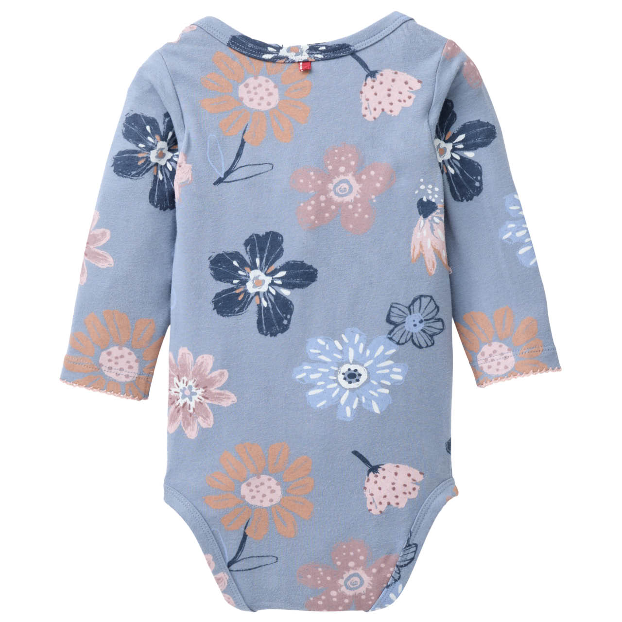Edler Jersey Langarmbody große Blumen rauchblau