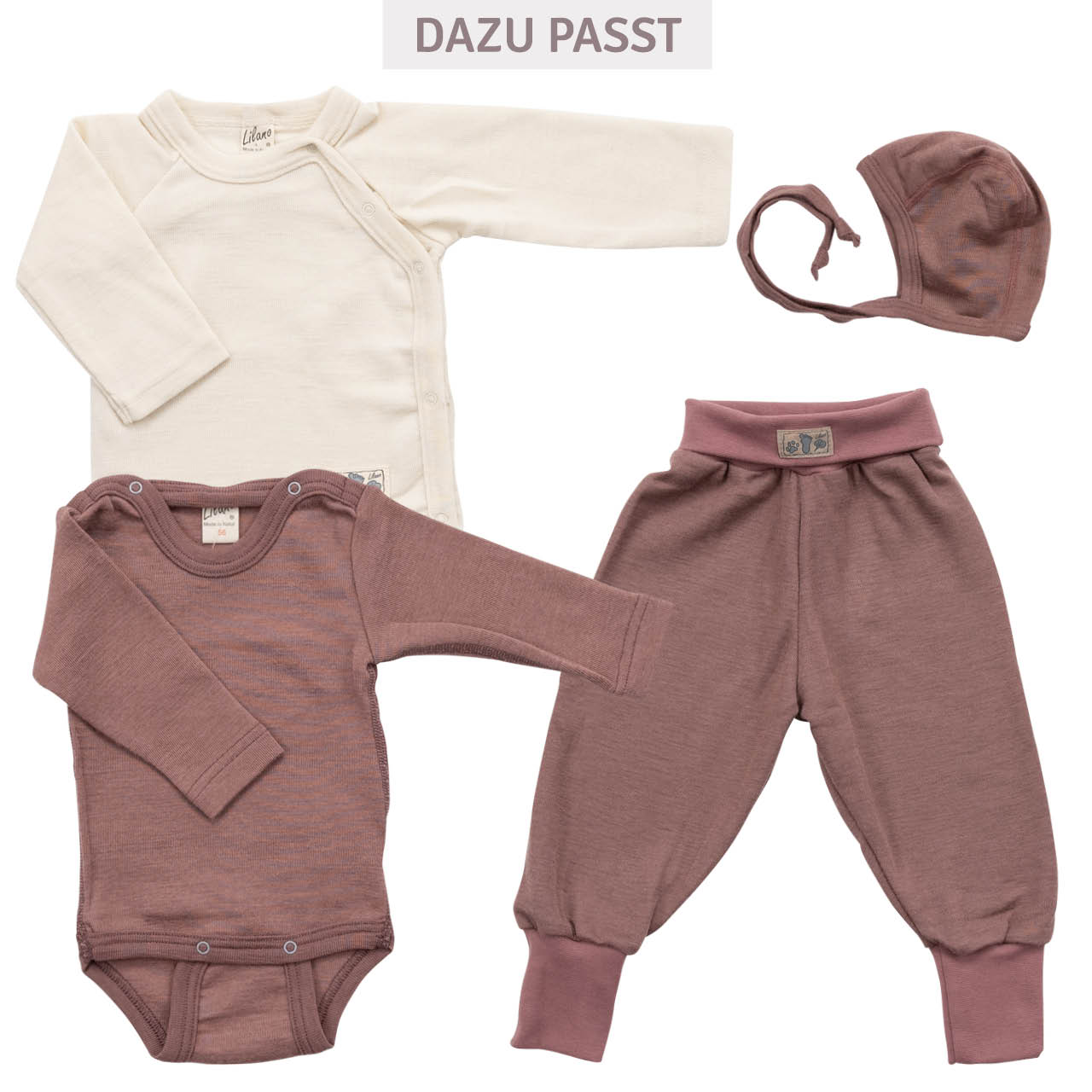 Babyhose Wolle Seide breite Bündchen mauve