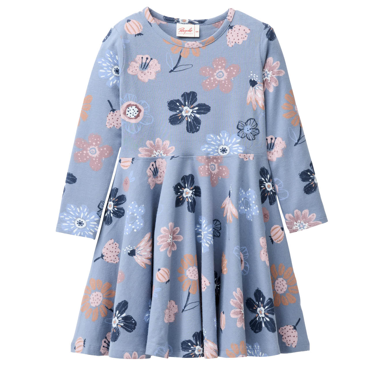 Langarm Flatterkleid Herbstblumen rauchblau Langarm Flatterkleid Herbstblumen rauchblau