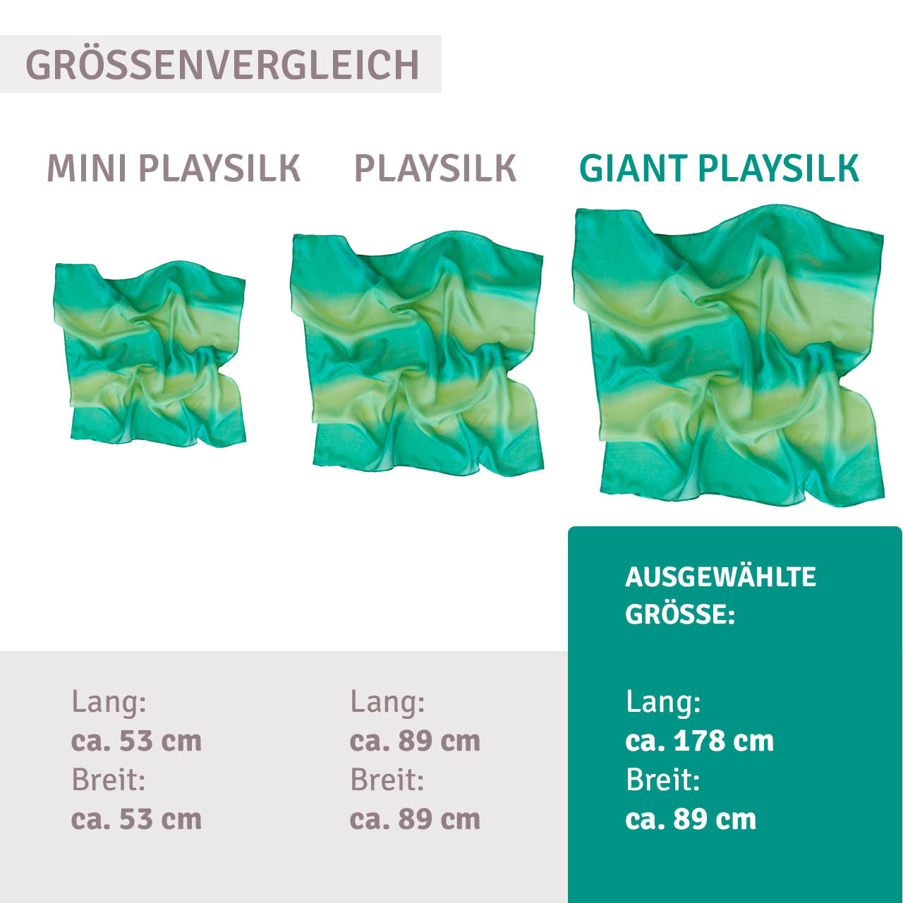 Großes Regenbogen Spieltuch Seide 178 x 89 cm