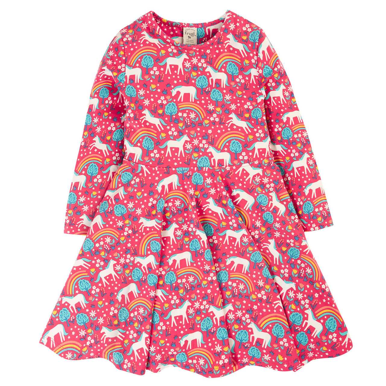 Mädchen Flatterkleid langarm Einhorn pink