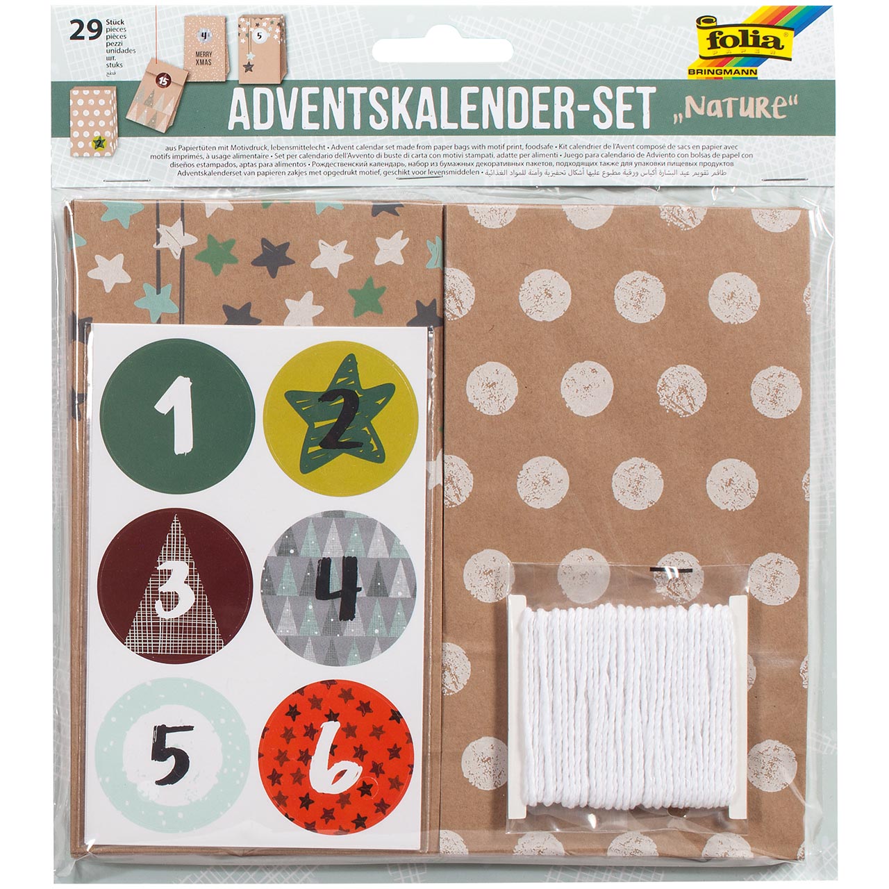 Adventskalender Tüten (17,5x10cm), Kordel & Zahlensticker