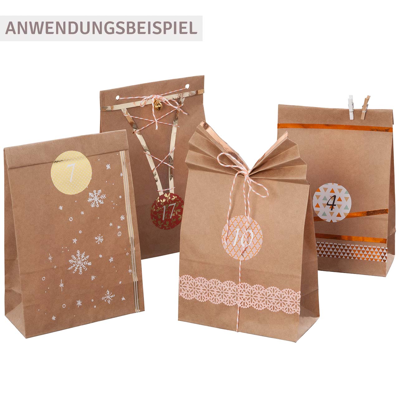 Adventskalender-Set Tüten (12,5x9cm), Kordel & Zahlensticker