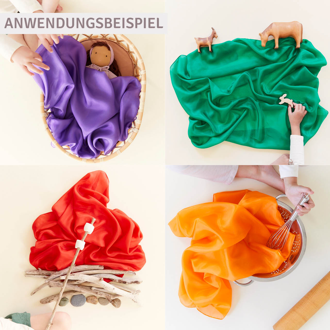 Spieltuch Seide gelb mittel 89 x 89 cm